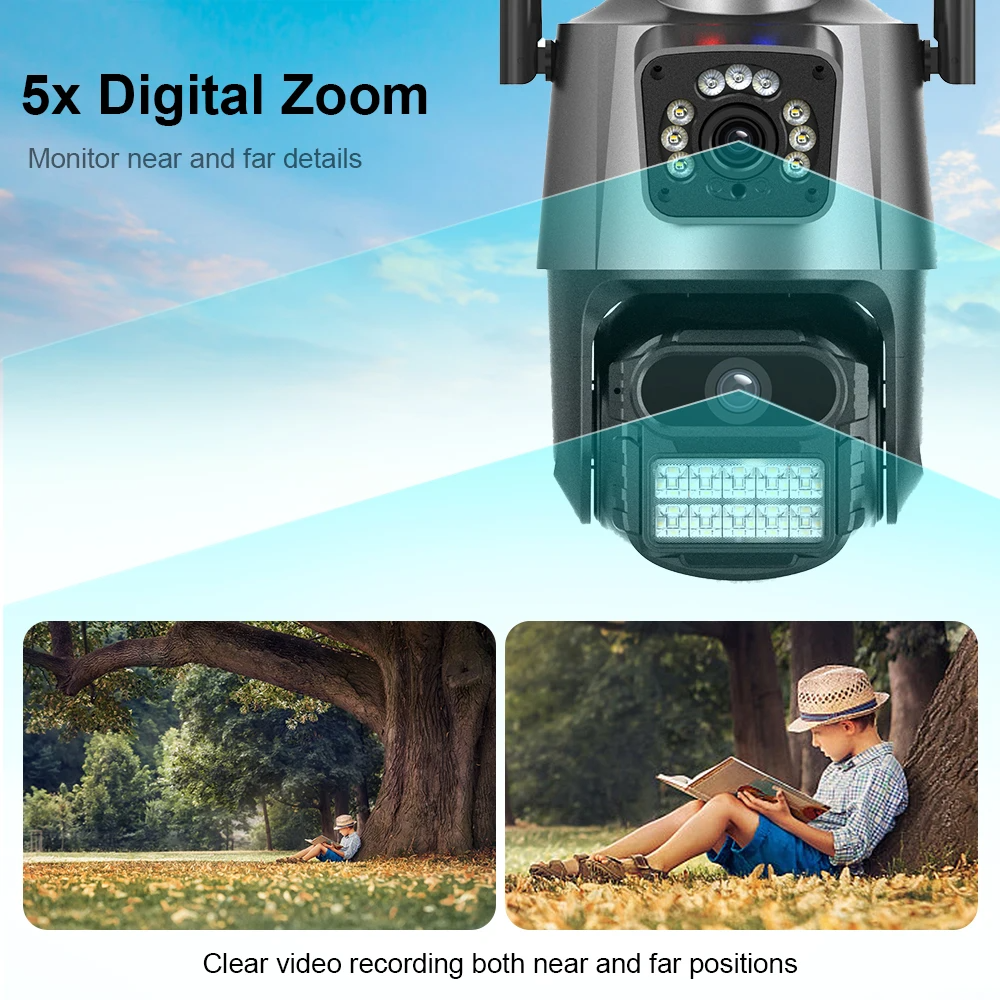 6.0 Megapixel PTZ CCTV Dome Camera Wireless IP Double Lens Long Distance Clear 6MP Video NVR Data Night Vision