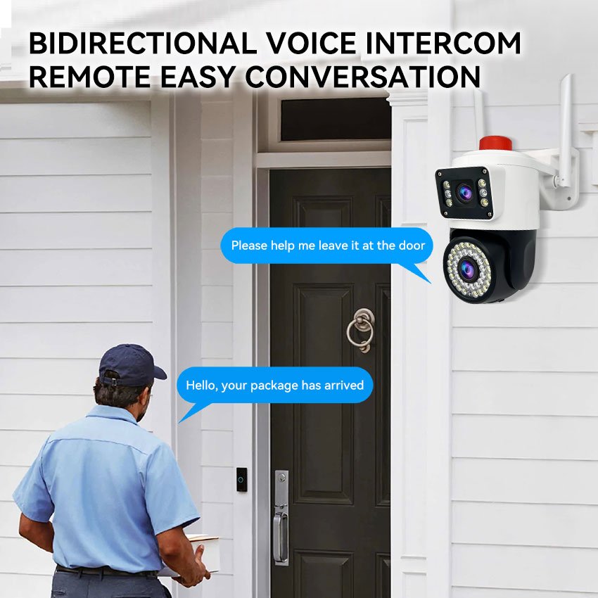 surveillance camera dual screen monitoring home outdoor waterproof 360 degree red and blue sound and light alarm wifi camera