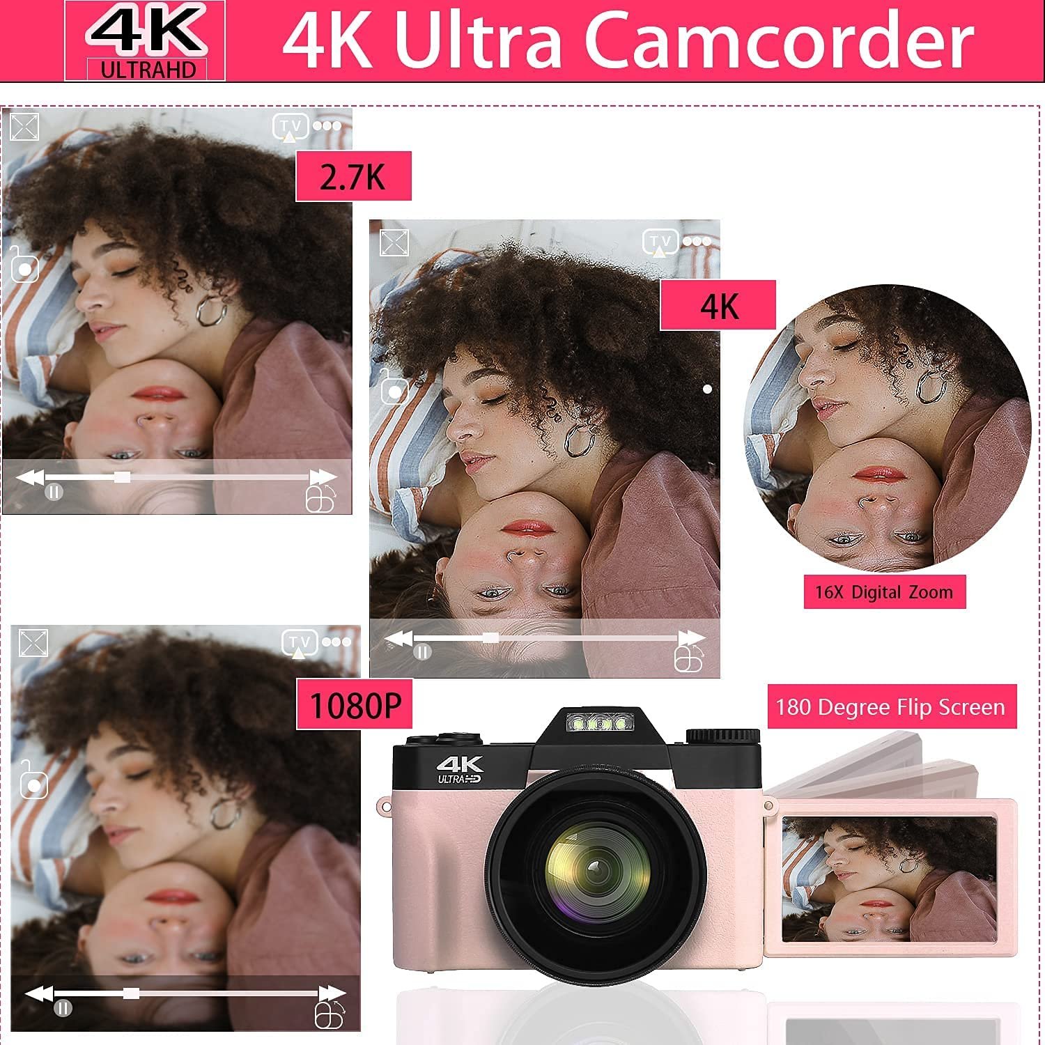China Professional 4K 48MP Digital Zoom 1080P Rechargeable Photo Digital Cameras with 3.0 inch IPS Screen
