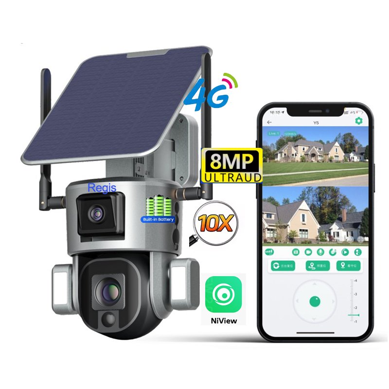 6MM 4X 10X Wifi 4G Gsm Solar Ptz Cam Security Two Way Audio Video Surveillance Dual Lens 8MP Network Ip Cctv Camera