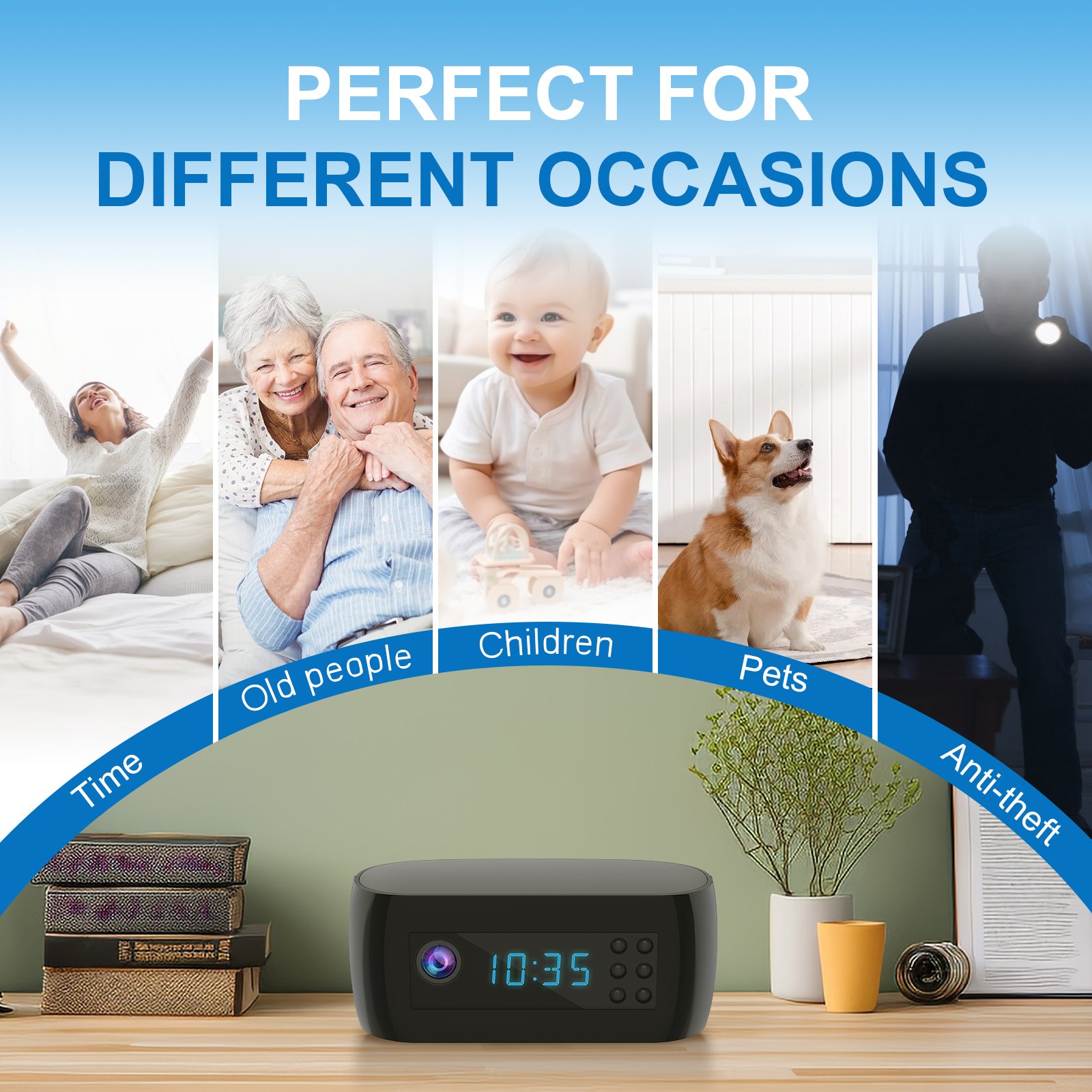1080P Mini Camera Clock HD Alarm Clock WIFI Surveillance Home Camera with Night Vision Motion Detection