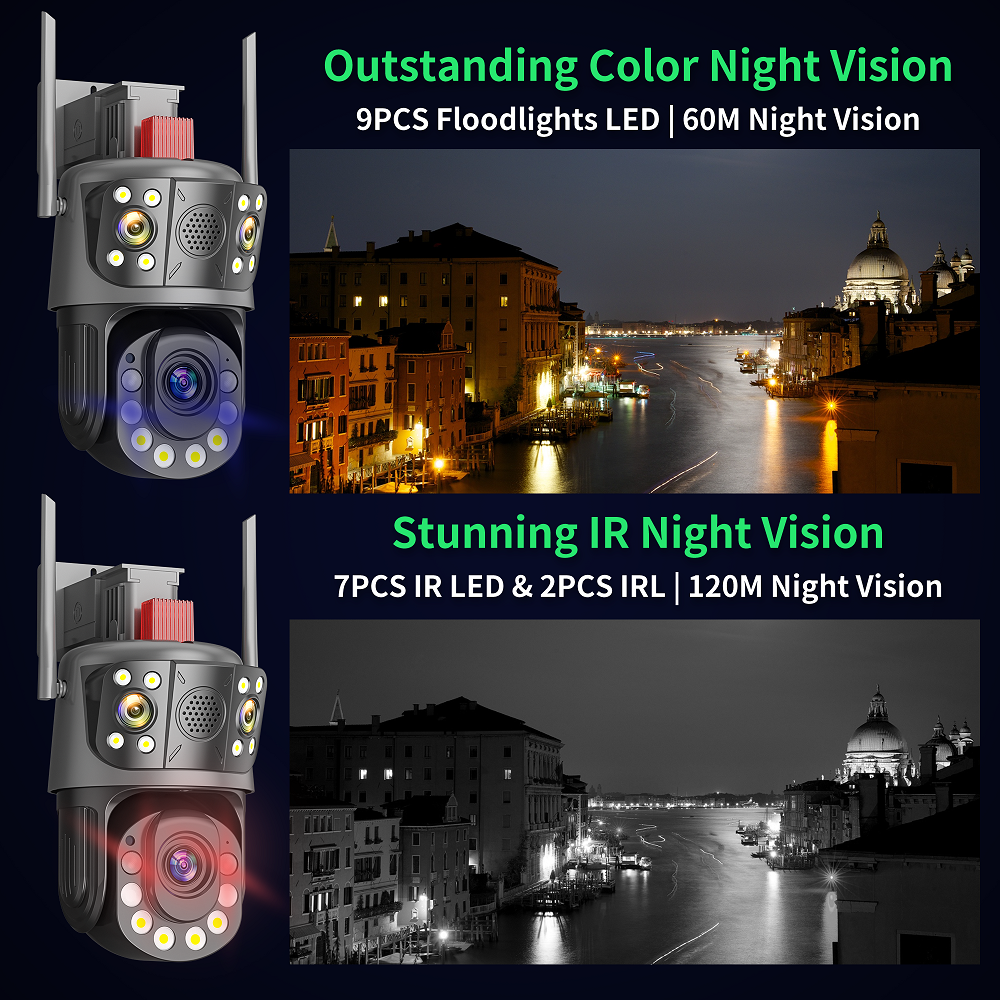 50X Digital Zoom Icsee Night Vision 12Mp Hd Three Lens Security Camera Ptz Wireless Waterproof Ip66 Indoor Wifi Network Camera