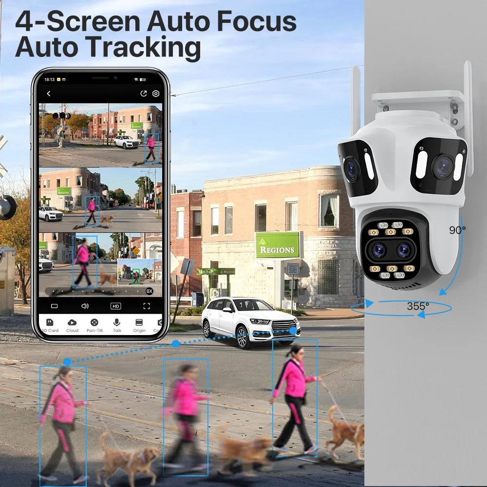iCsee 12MP 3K IP Camera Four Lens Four Screen 8X Optical Zoom Human Detection Tracking Outdoor Ptz Wifi Network Camera
