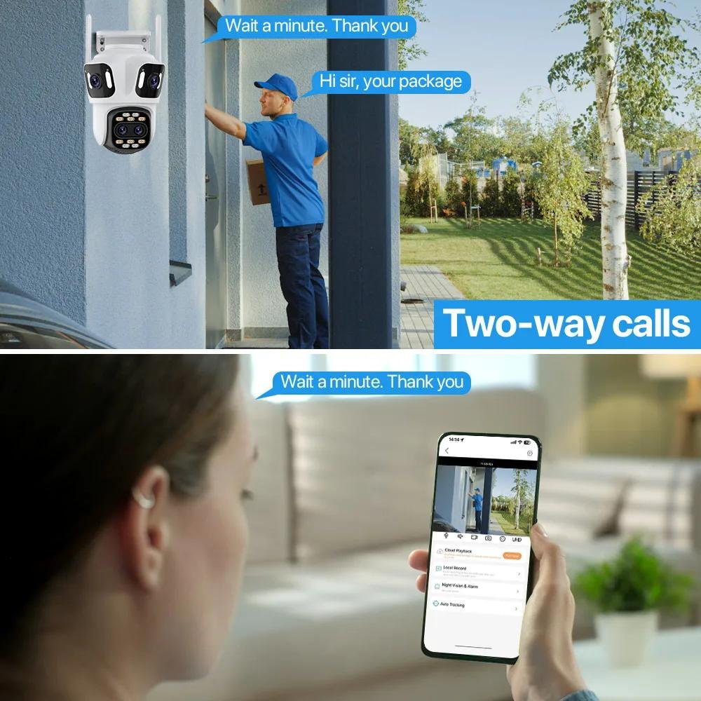 iCsee 12MP 3K IP Camera Four Lens Four Screen 8X Optical Zoom Human Detection Tracking Outdoor Ptz Wifi Network Camera
