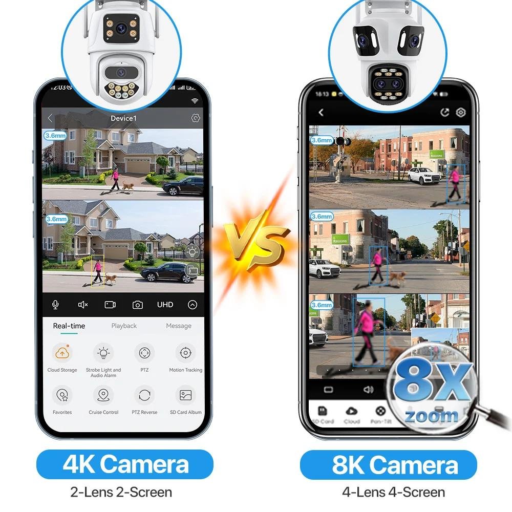iCsee 12MP 3K IP Camera Four Lens Four Screen 8X Optical Zoom Human Detection Tracking Outdoor Ptz Wifi Network Camera