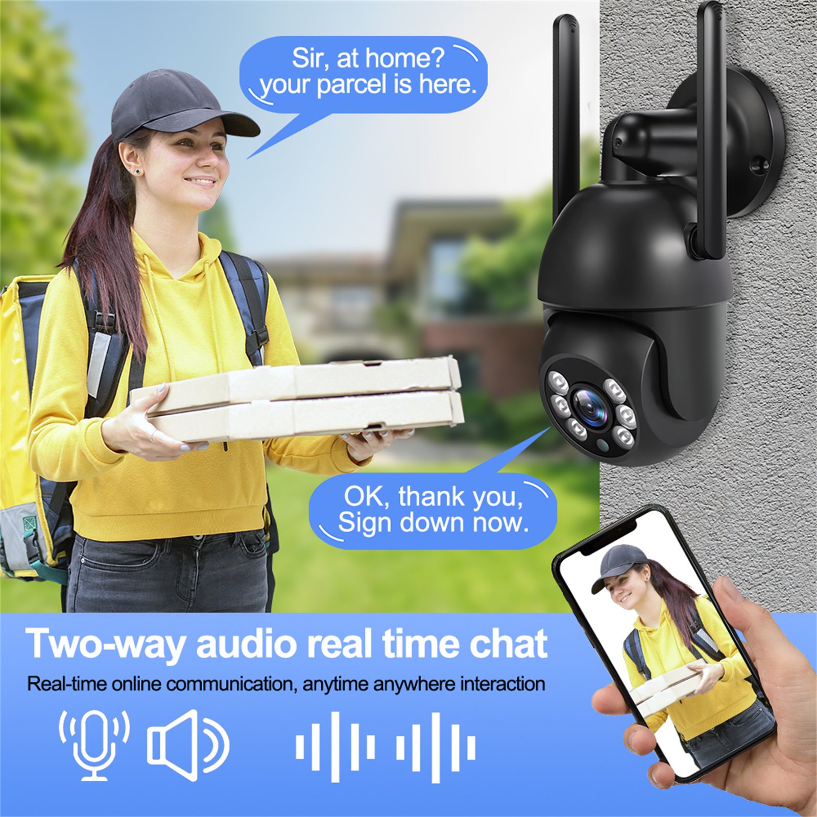 Ikevision 1080P Wireless PTZ Security Camera 2MP Network CCTV Camera with Flexible Bracket for Home Smart, APP OEM ODM Support