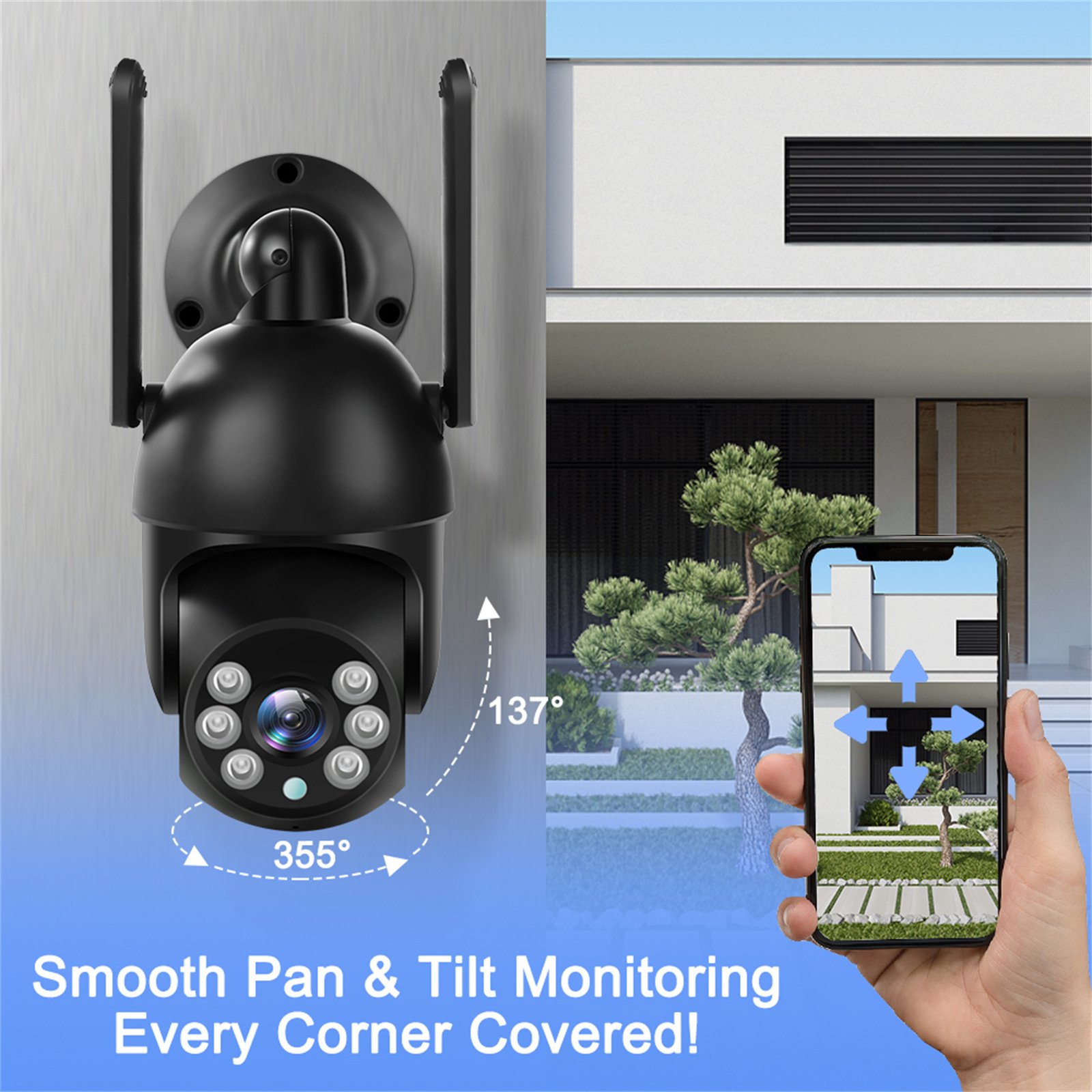 Ikevision 1080P Wireless PTZ Security Camera 2MP Network CCTV Camera with Flexible Bracket for Home Smart, APP OEM ODM Support