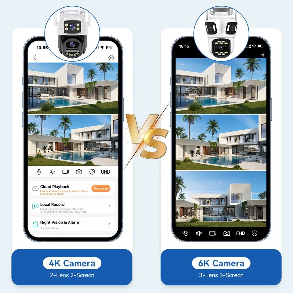 Wistino P2P ICSEE Three Lens Three Screen Wifi PTZ Camera 6K HD Outdoor IP Camera Auto Tracking Video Security Cameras Wifi