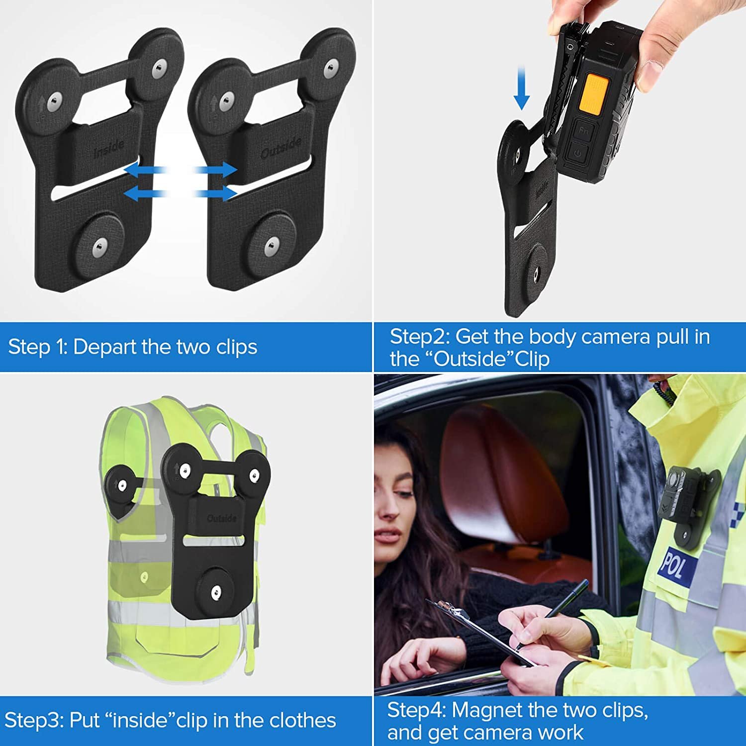 Body Camera Magnet Mount Universal Magnetic Suction Back Clip, Make from Black Silica Body Cam Mount BK02