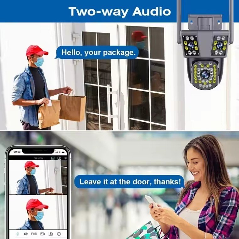 Three Lens Three Screens 10X Zoom 360 Sur-veillance 6MP Wifi Security HD CCTV PTZ Camera Wireless 360 Home Smart Network camera