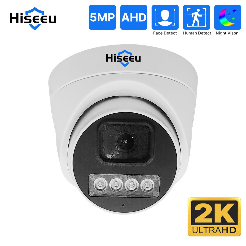 Hiseeu 5MP AHD Camera H.265 Indoor Security Night Vision Real-time Audio CCTV Surveillance Dome Ahd Cctv Analog Camera