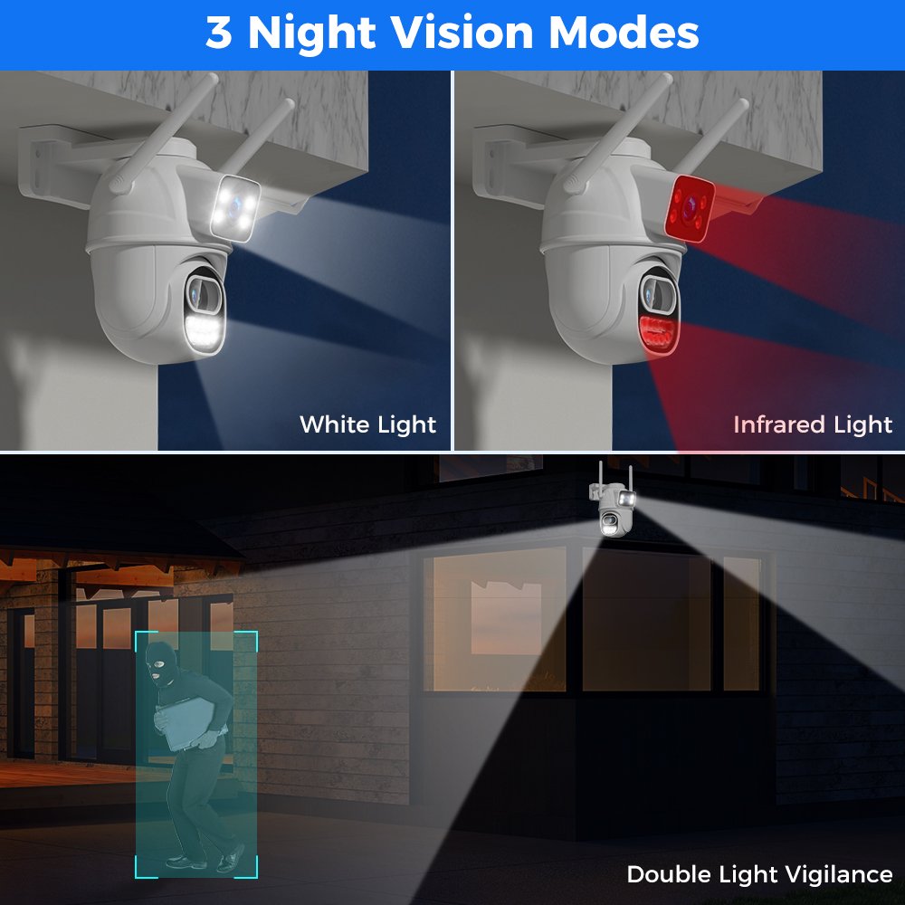 8MP WiFi Dual Lens Camera Monitor Home Outdoor HD Phone Remote PTZ Camera Night Vision Gun And Ball Camera For Home