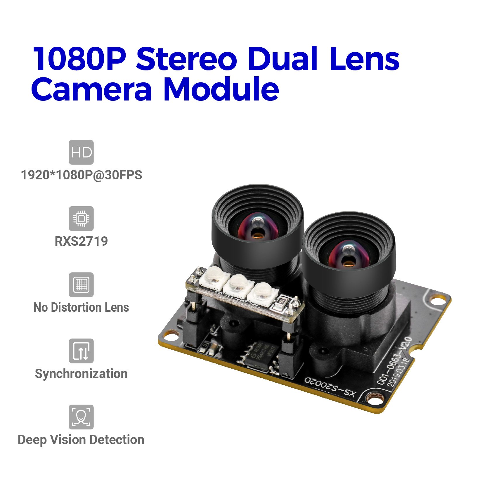 Customized RX2719 2MP Accurate 3D Algorithm Binocular RGB and IR No Distortion Stereo Dual Lens Camera Module Mini Camera 0663-b