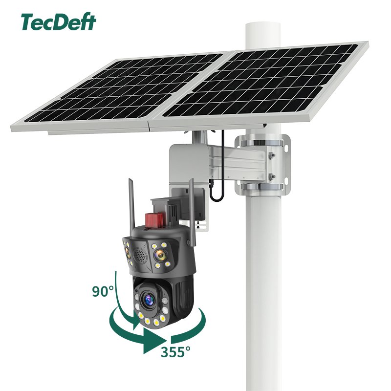 TecDeft Three Lens 4G Cctv Camera 12MP Bullet Wifi Security Solar System With Full Night Vision Auto Network 4g Camera