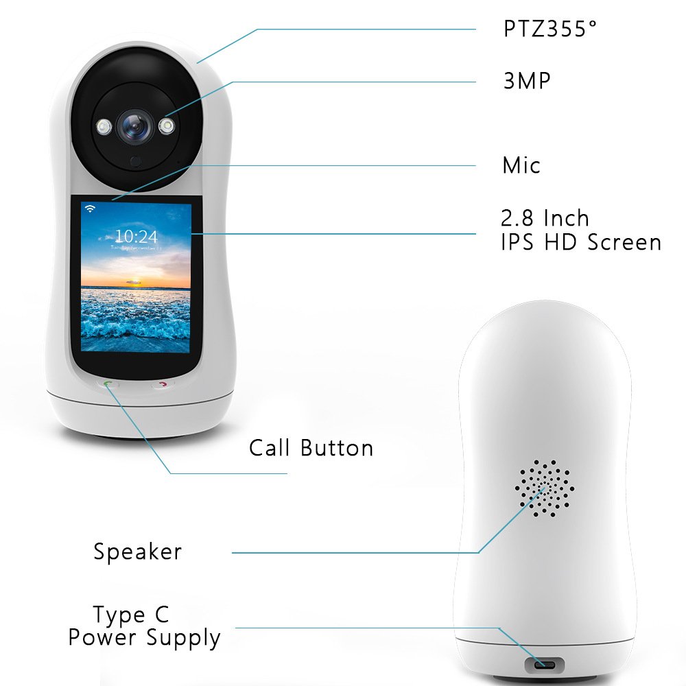 3MP ICSEE Baby Monitor With Screen Night Vision Motion Cry Sound Detection One Click Video Call Dual Intercom WIFI PTZ Camera