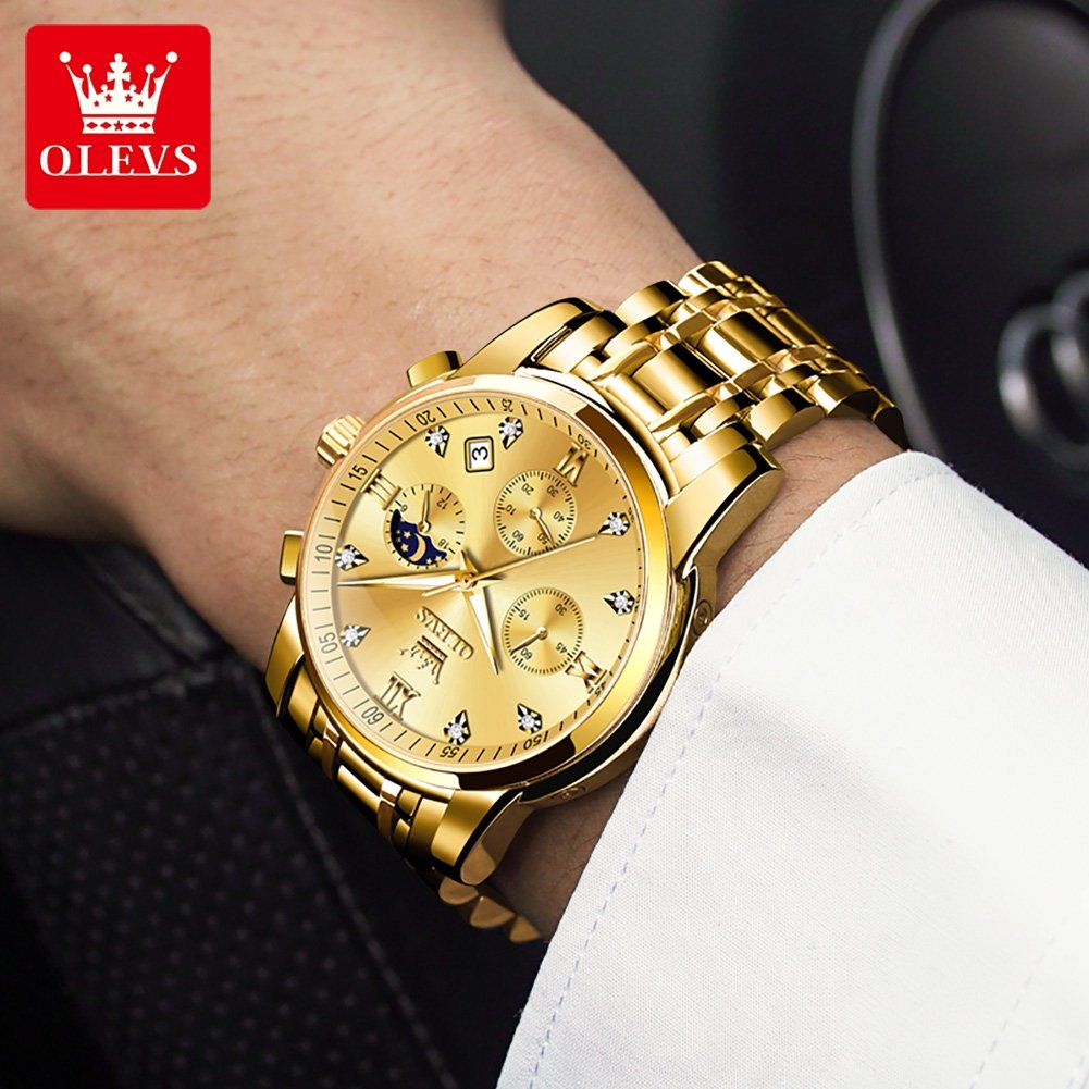 Custom Your Own Logo OLEVS 2858 Men Watch Business Multi Time Zone Waterproof Feature Analog Date Stainless Steel Quartz Watch