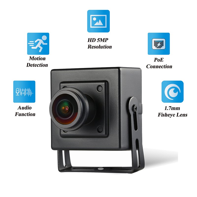 REVODATA 5MP Mini PoE IP Camera Audio, Fisheye Lens Indoor Microphone Security Camera Network CCTV Surveillance (I706-3-P-A-TS)