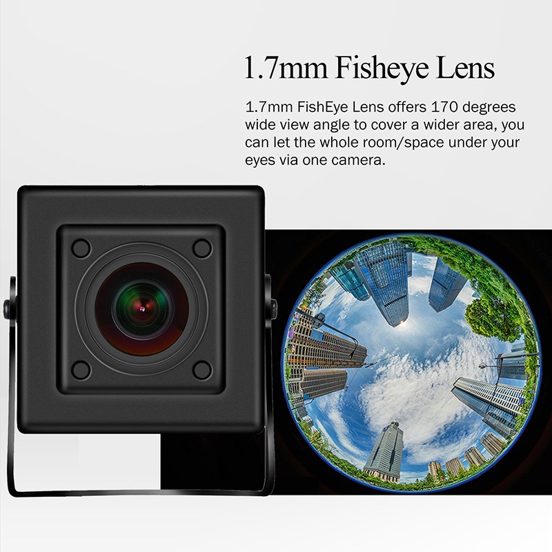 REVODATA 5MP Mini PoE IP Camera Audio, Fisheye Lens Indoor Microphone Security Camera Network CCTV Surveillance (I706-3-P-A-TS)