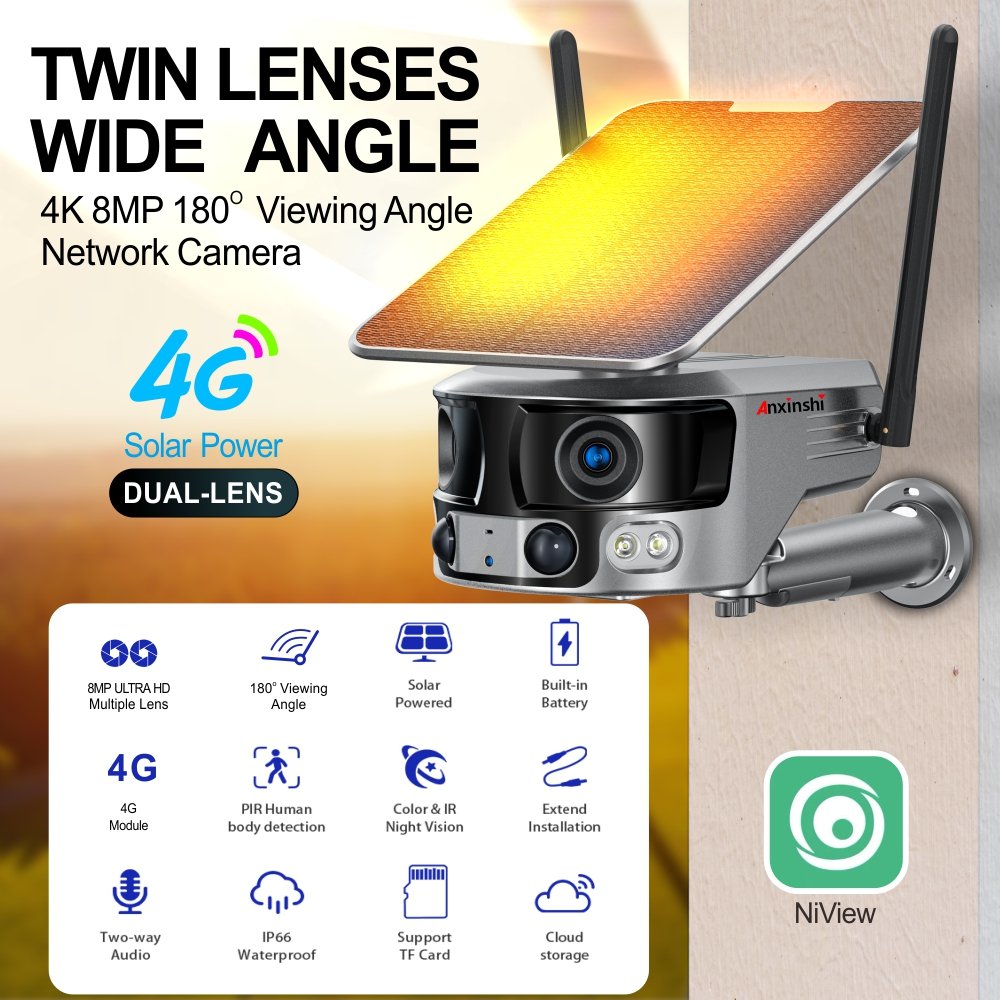 Human Tracking Multi-image 180 degree Wide Viewing Panorama WIFI 4G Fisheye Solar Battery Network Camera