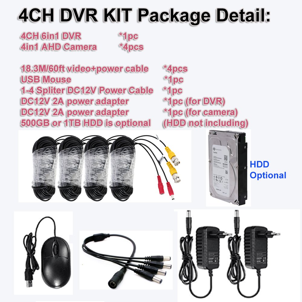 XMEye 5MP 4CH DVR KIT Full Color 5MP 4IN1 AHD/TVI/CVI Outdoor Camera Long Range Night Vision Colorful security camera system set
