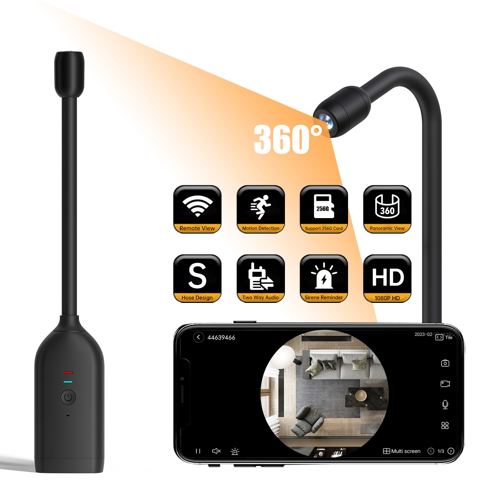 Gooseneck Network and Surveillance Camera Wifi Mini Camera Built-in Battery Vr Fisheye Ultra Wide Angle Ip Camera V380