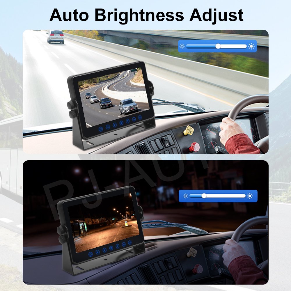PJAUTO 7 Inch AHD High Compatibility Touch Button Full Glass Surface Van RV Bus LCD Monitor with 2.5D Rounded Corner