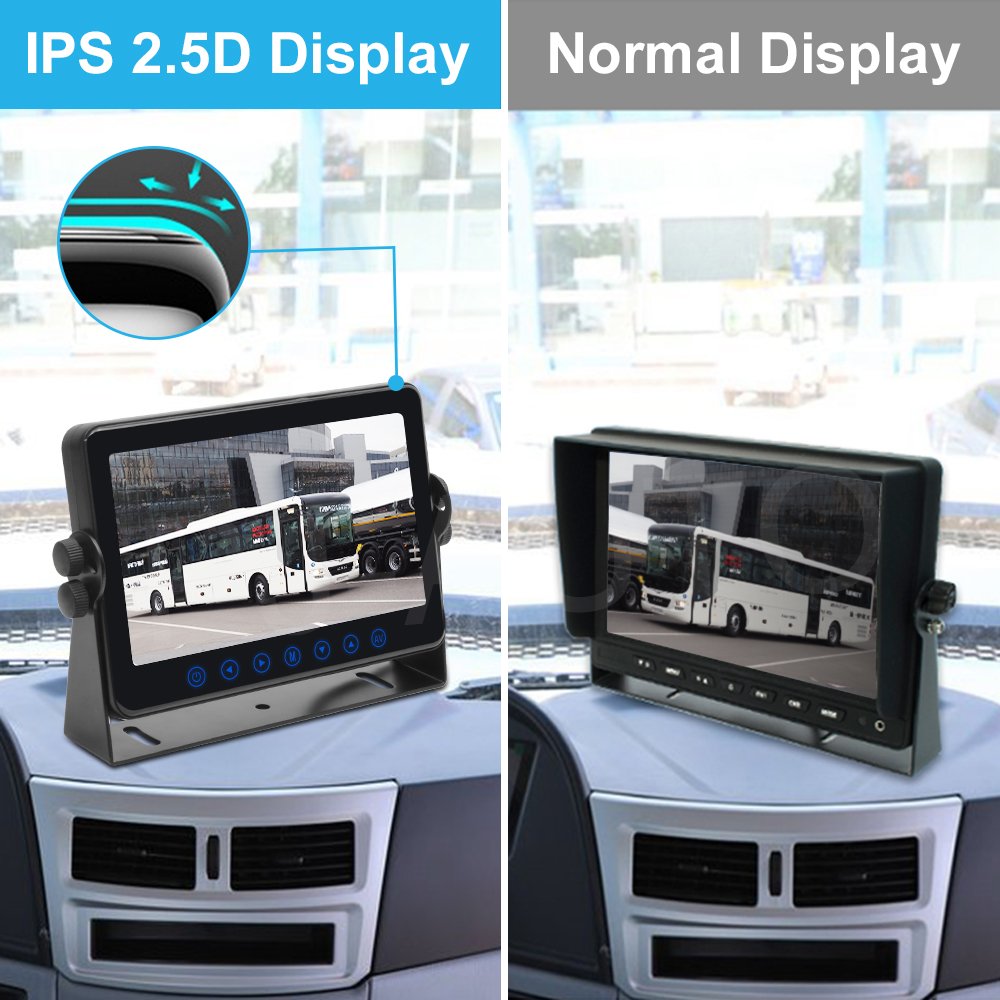PJAUTO 7 Inch AHD High Compatibility Touch Button Full Glass Surface Van RV Bus LCD Monitor with 2.5D Rounded Corner