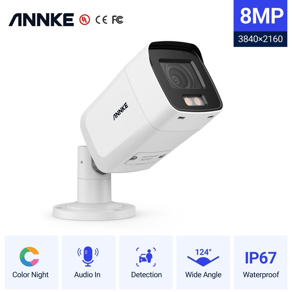 ANNKE H265 8MP PoE IP wireless camera Weatherproof 4K Ultra HD Full Time Color Night Vision Camera with microphone