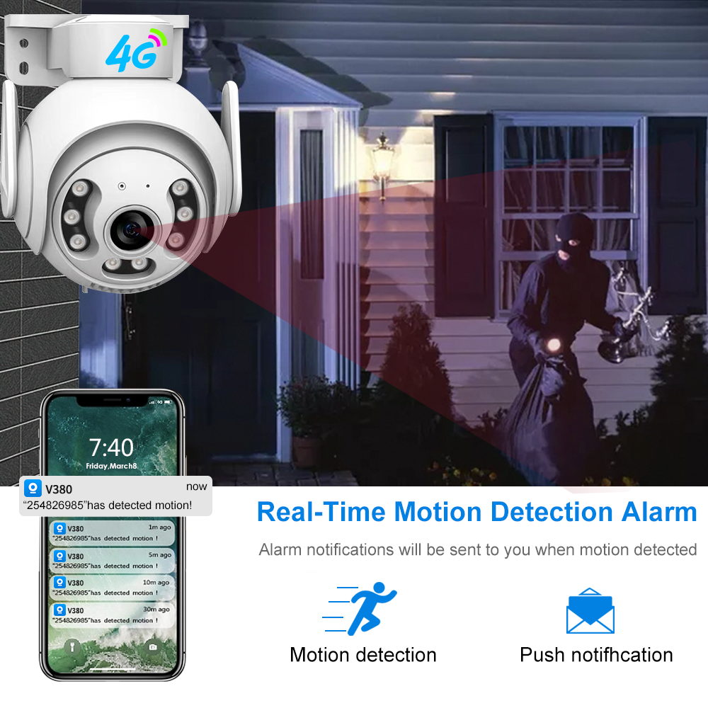 OEM 3MP Night Vision Home Use Wireless Surveillance 4G LTE Network Camera V380 Pro Outdoor Security PTZ 4G Sim Card CCTV Camera