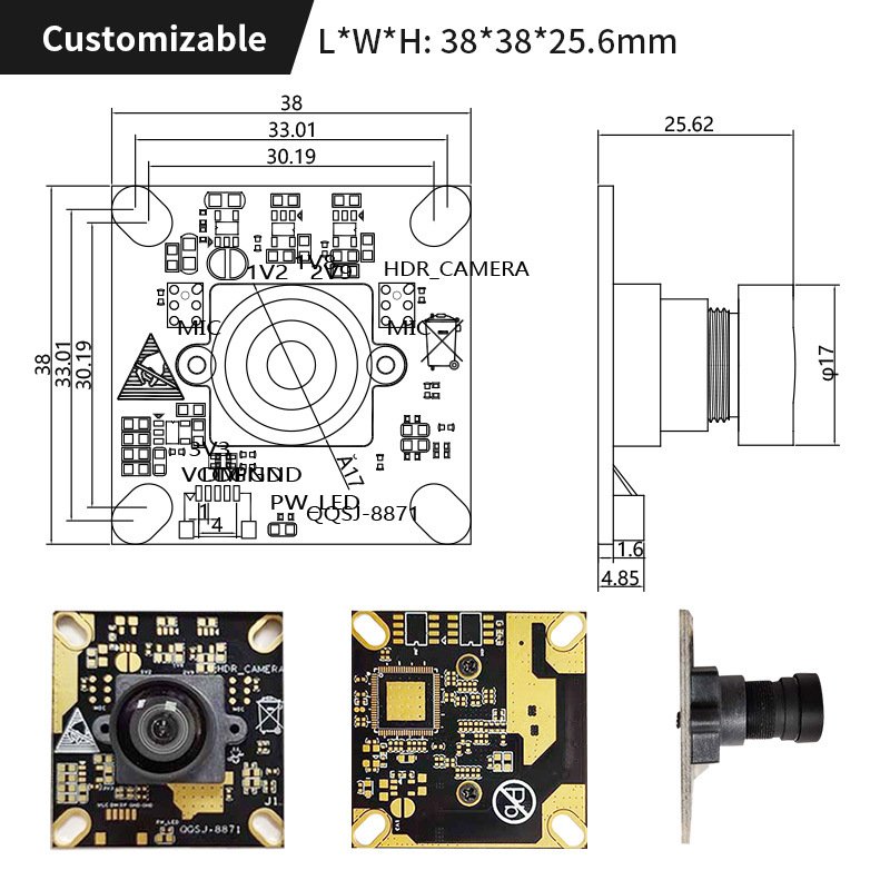CXCW High Quality HD IMX415 CMOS Usb2.0 monitoring device mic 4K2 K dynamic drone motion DV 8mp starlight camera module