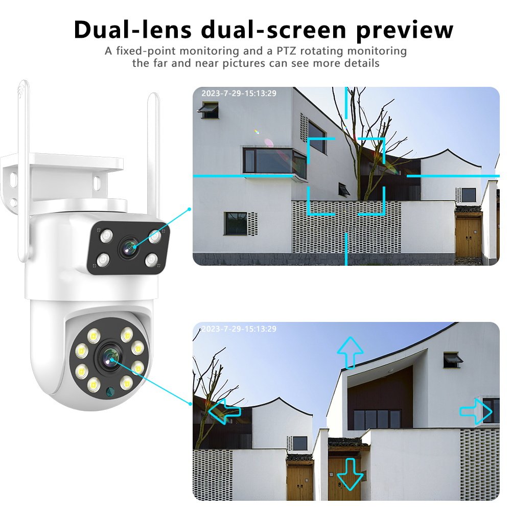 Tuya Smart Wireless Dual Lens Ptz Cctv Camera Wireless Camera Tracking 4mp Wifi Dual Lens Network Camera