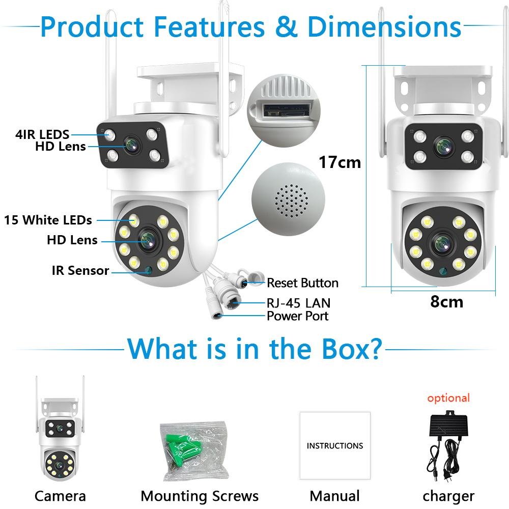 Tuya Smart Wireless Dual Lens Ptz Cctv Camera Wireless Camera Tracking 4mp Wifi Dual Lens Network Camera