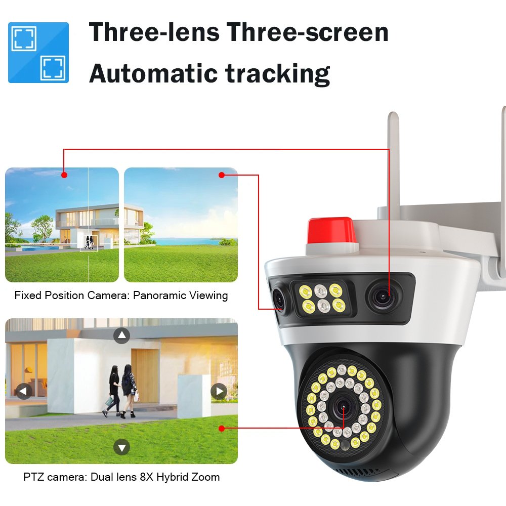 Yoosee IP67 Outdoor Three Lens 12MP WIFI Bullet Surveillance Camera Smart Home CCTV PTZ IP Security Network Cameras Wireless