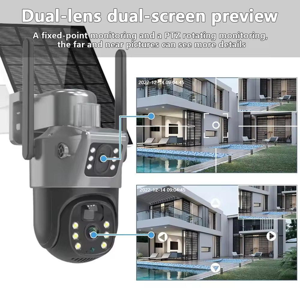 Cctv Camera Dual Lens Wireless Outdoor Security Camera Solar Wifi 4g 2mp Night Vision Ptz Dome Camera