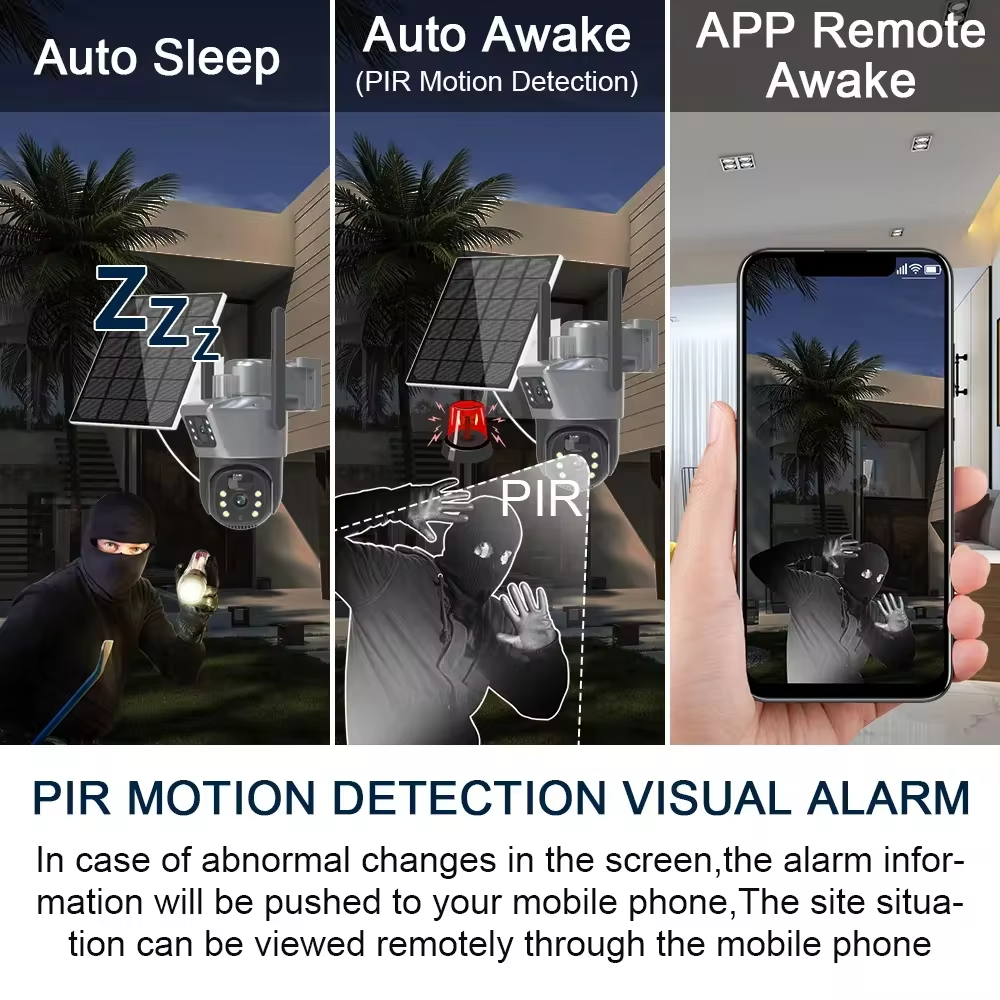 Cctv Camera Dual Lens Wireless Outdoor Security Camera Solar Wifi 4g 2mp Night Vision Ptz Dome Camera