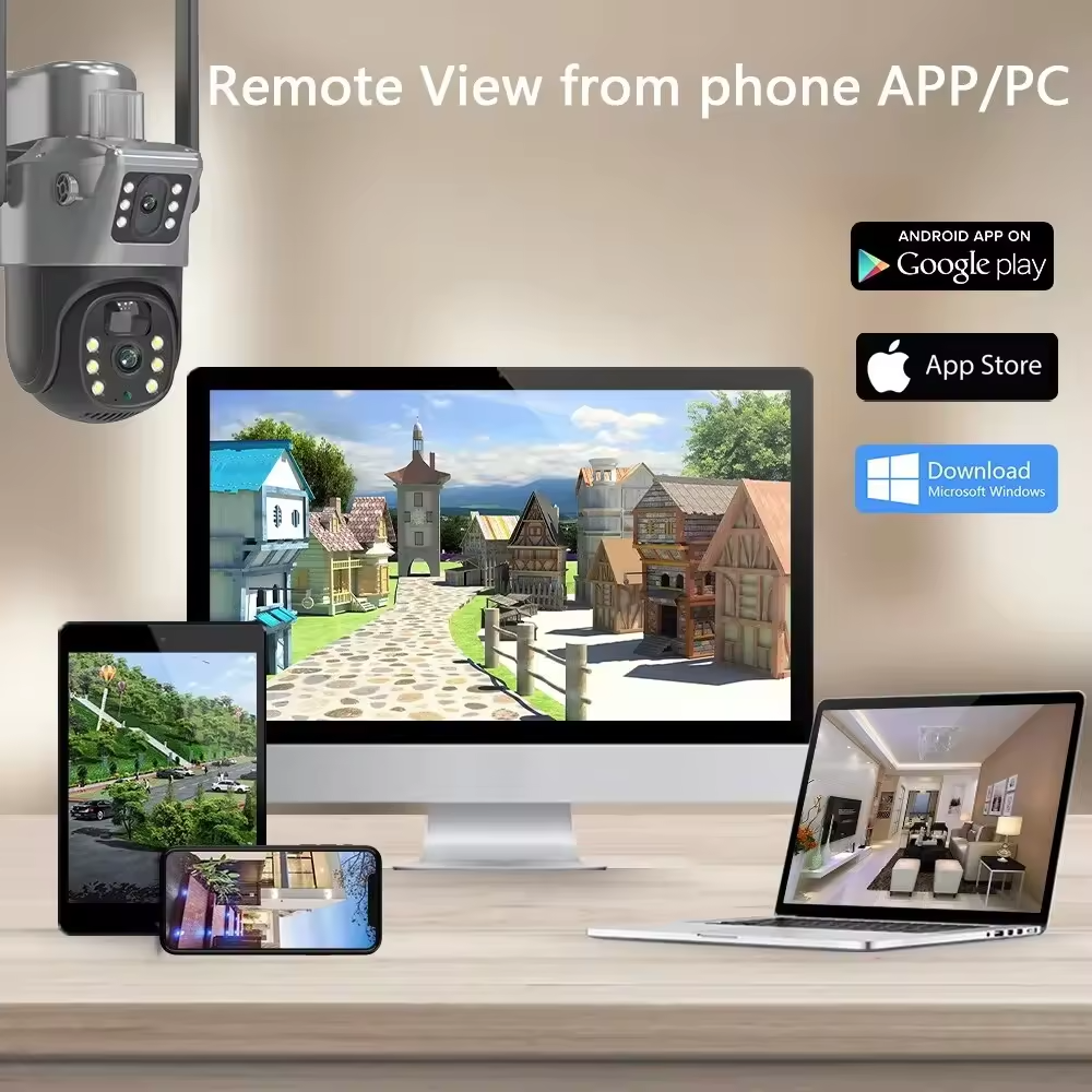 Cctv Camera Dual Lens Wireless Outdoor Security Camera Solar Wifi 4g 2mp Night Vision Ptz Dome Camera