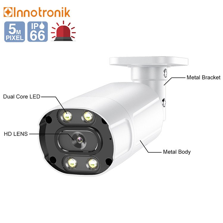 Innotronik Newest Smart 5MP Wifi Outdoor Waterproof Security Camera Wireless Video Surveillance Camera DC 12V White H.265 CMOS