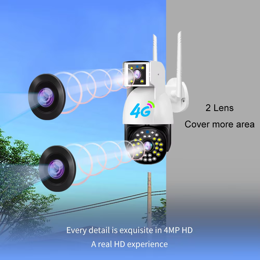 V380 4G Wifi Outdoor Security Camera Dual Lens Smart PTZ Camera CCTV System Human Tracking Wireless Camera
