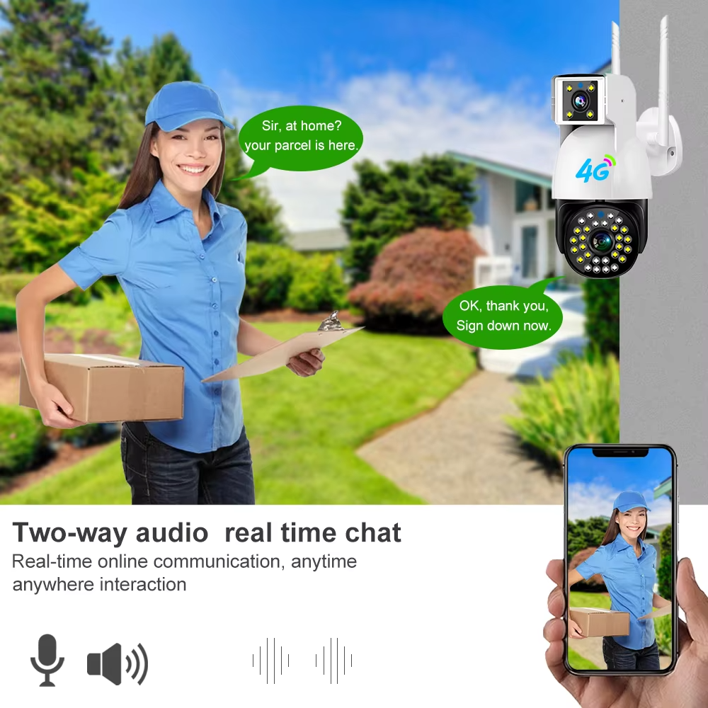 V380 4G Wifi Outdoor Security Camera Dual Lens Smart PTZ Camera CCTV System Human Tracking Wireless Camera