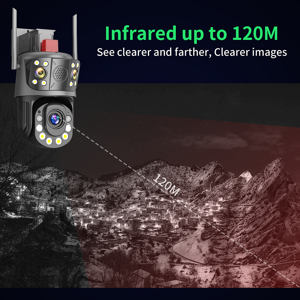 Icsee 12Mp Ptz Camera 50x Zoom Triple Lens Wireless Security Camera 360 Infinite Rotation 393Ft Night Vision Network Camera