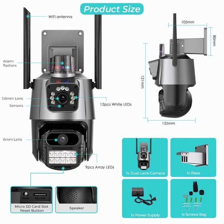 6Mp Dual Lens Ptz Outdoor 2-Way Audio Smart Home AI Tracking Motion Detection Security Camera