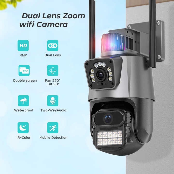 6Mp Dual Lens Ptz Outdoor 2-Way Audio Smart Home AI Tracking Motion Detection Security Camera