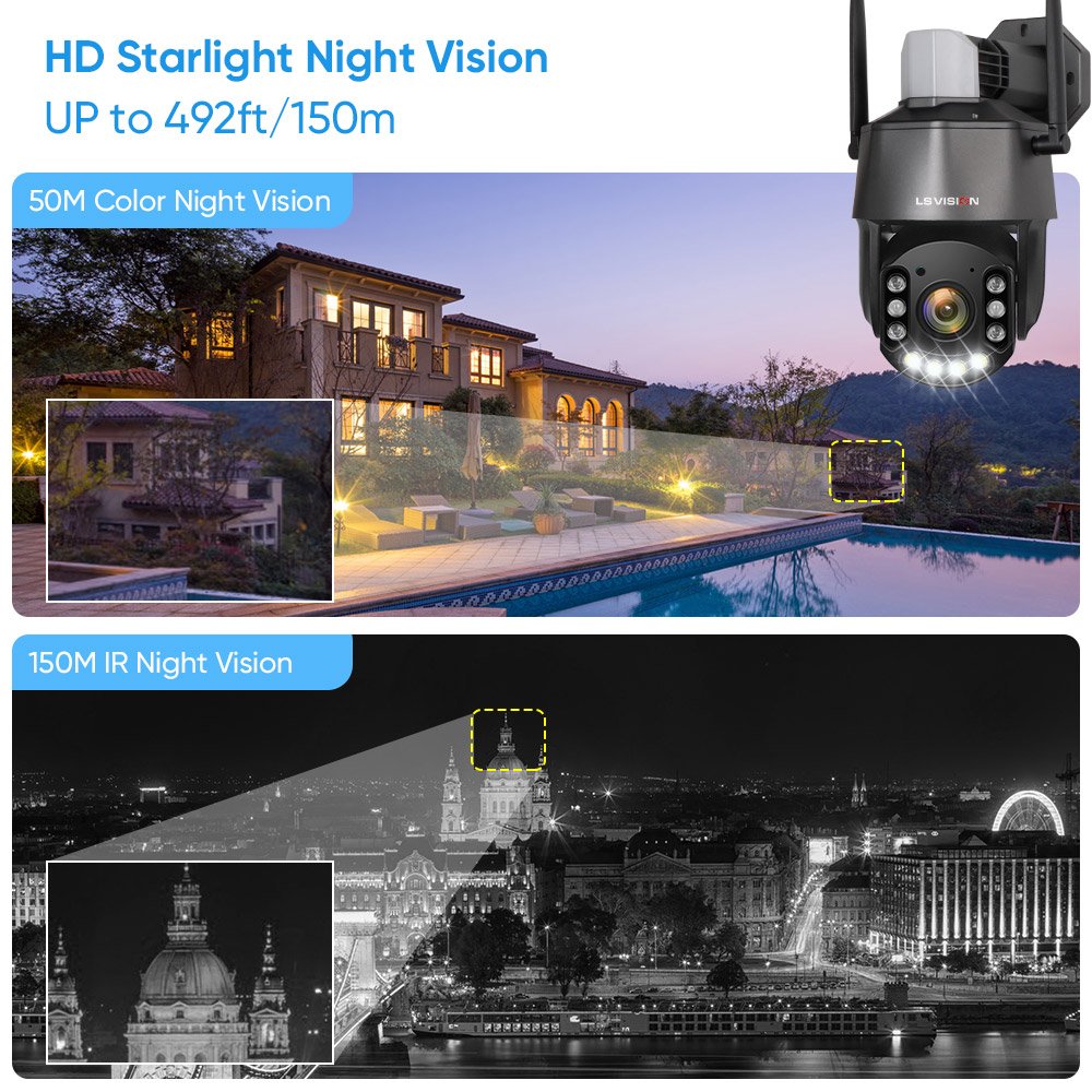 LS VISION 30X Optical Zoom Outdoor Security Camera Wireless Auto Tracking Full Color Night Vision IP 5MP HD WIFI PTZ camera