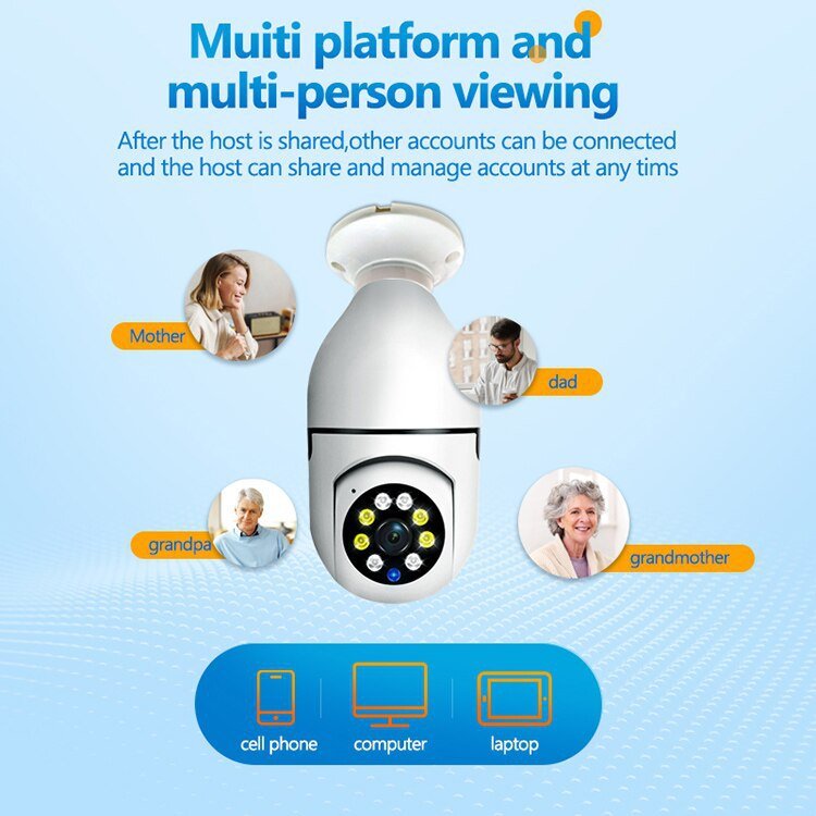 Tuya App E27 Socket Lamp Holder Wifi HD Night Vision 4MP 360 Panoramic Wifi PTZ Light Bulb Camera