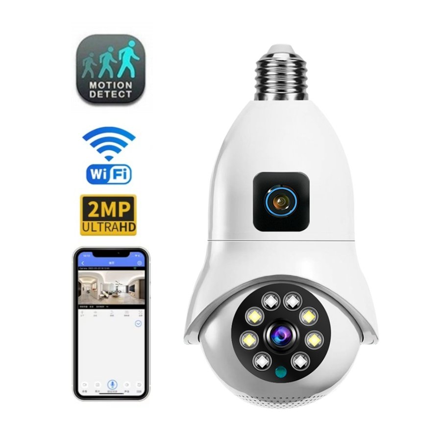 Dual Lens HD 1080p E27 Bulb Light Camera 360 TF Memory Card Night Vision Indoor Ptz Wifi Cctv Bulb Security Network Camera