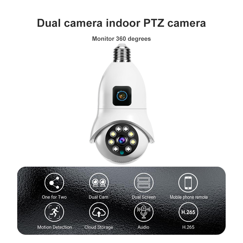 Dual Lens HD 1080p E27 Bulb Light Camera 360 TF Memory Card Night Vision Indoor Ptz Wifi Cctv Bulb Security Network Camera