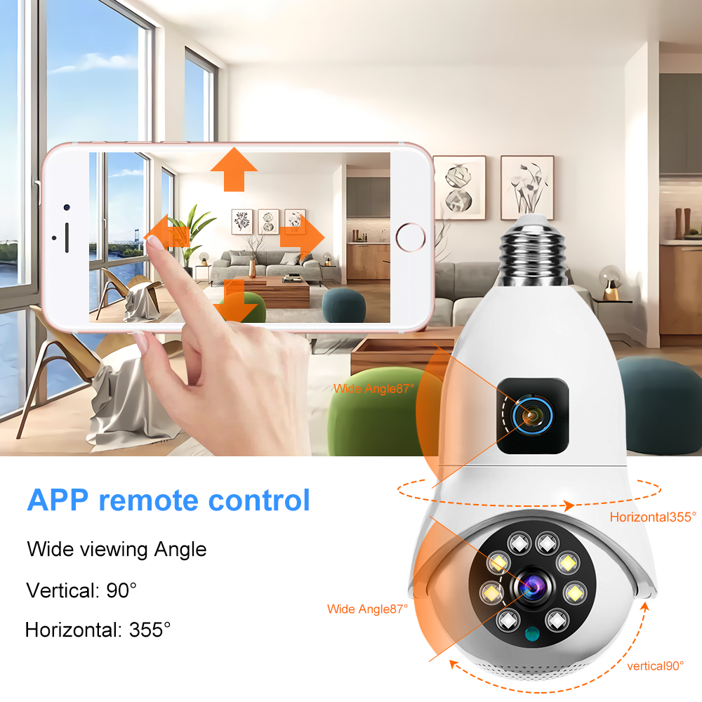Dual Lens HD 1080p E27 Bulb Light Camera 360 TF Memory Card Night Vision Indoor Ptz Wifi Cctv Bulb Security Network Camera