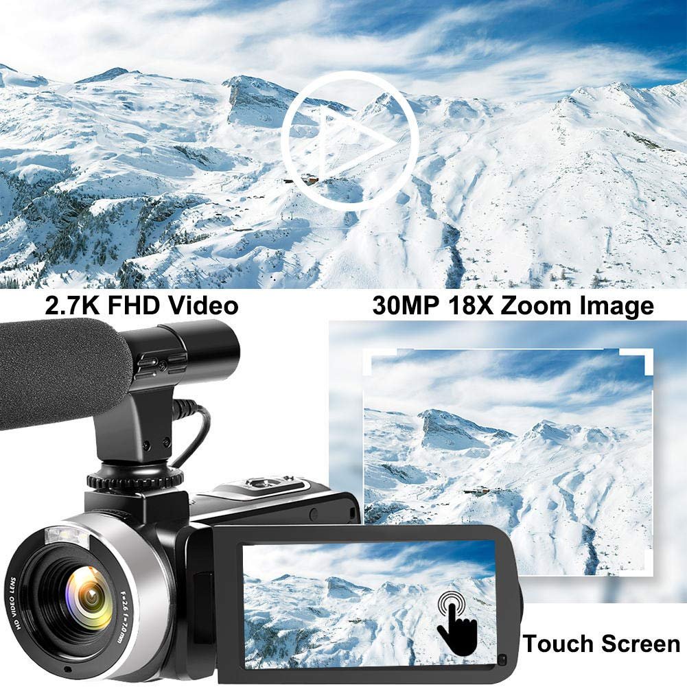 2.7K Video Camera, High Definition 3 Inch Rotation Screen Video Camcorder Full HD 48MP
