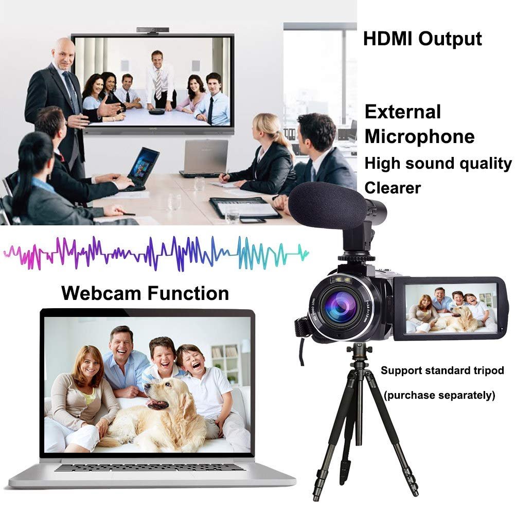 2.7K Video Camera, High Definition 3 Inch Rotation Screen Video Camcorder Full HD 48MP