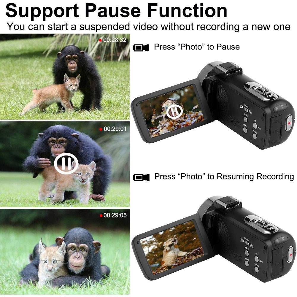 2.7K Video Camera, High Definition 3 Inch Rotation Screen Video Camcorder Full HD 48MP